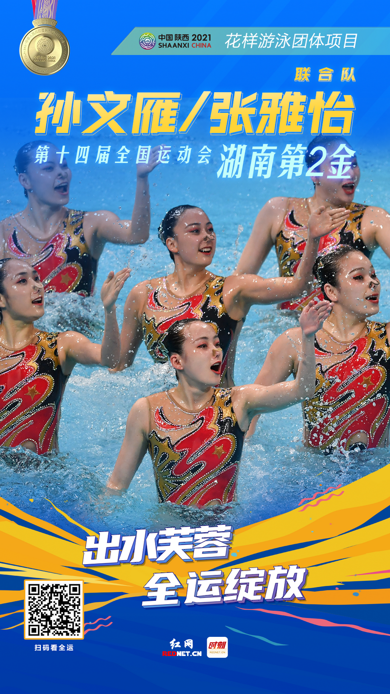 与国家队队友组成联队在集体项目中获得金牌,湖南花样游泳队获得